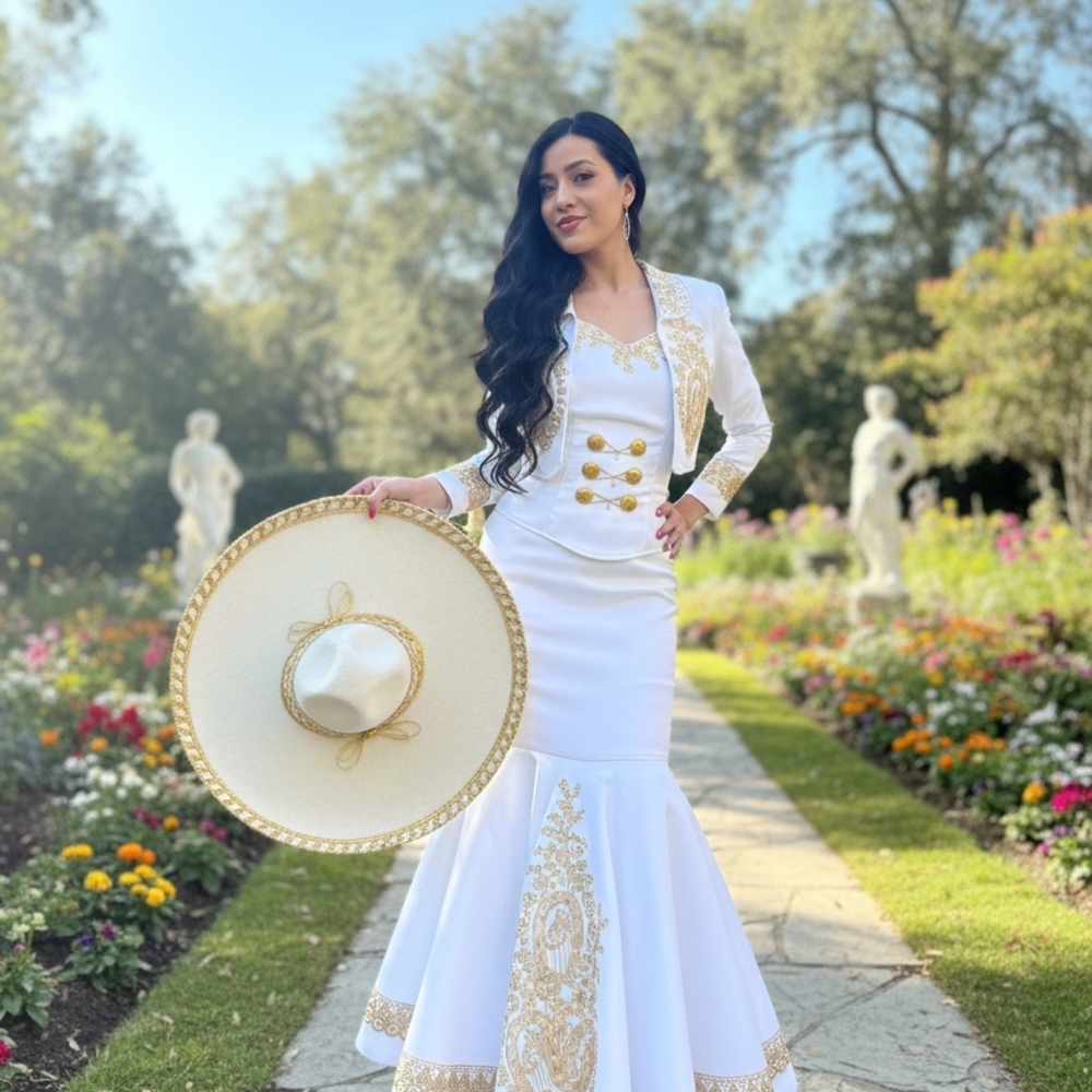 Elegant White and Gold Women's Skirt Set